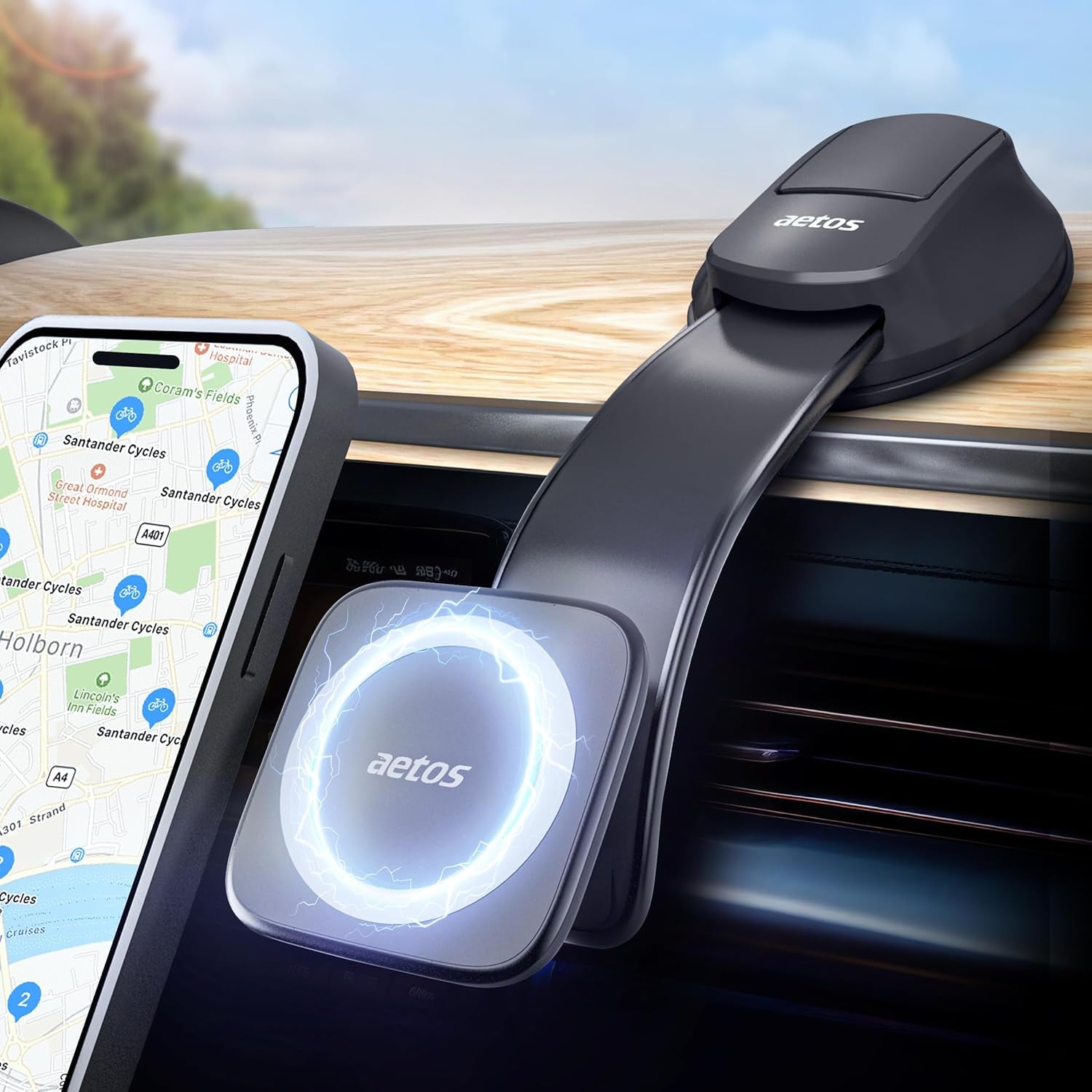 for Iphone Magsafe Car Mount Magnetic Phone Holder with Adhesive Suction Base, Fits Iphone 17/16/15/14 Pro/Plus/Max and Android Phones with Ring Adaptor, Ideal for Dashboard and Windshield