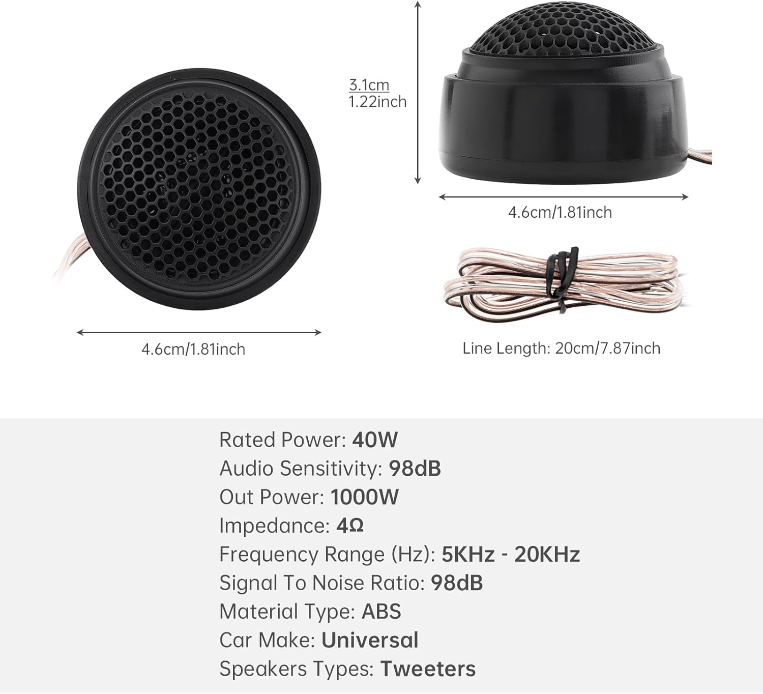 Car Tweeters, 2Pcs Universal 1000W Car Speaker Dome Tweeter Sound Vehicle Auto Music Stereo Modified Loud Speakers