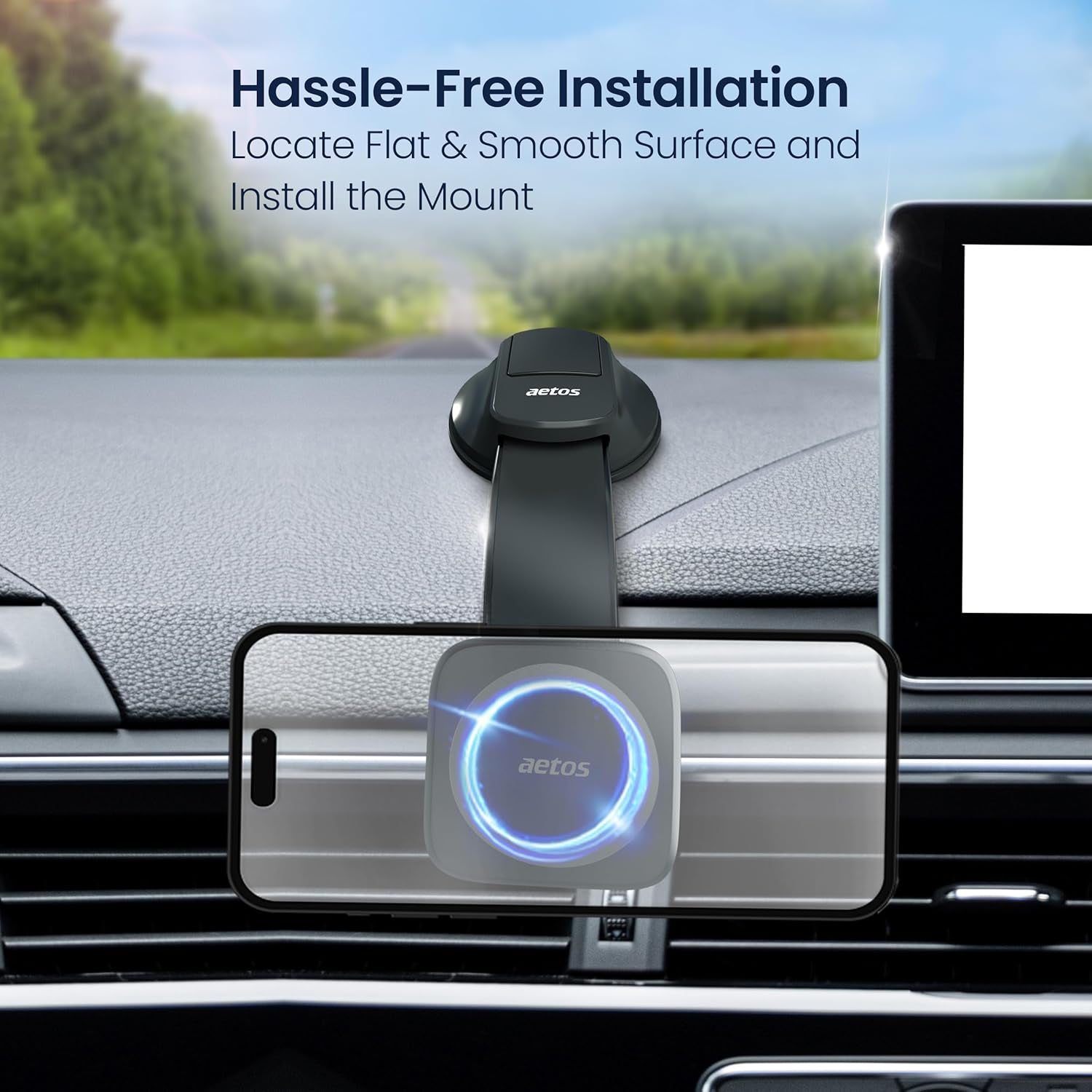for Iphone Magsafe Car Mount Magnetic Phone Holder with Adhesive Suction Base, Fits Iphone 17/16/15/14 Pro/Plus/Max and Android Phones with Ring Adaptor, Ideal for Dashboard and Windshield