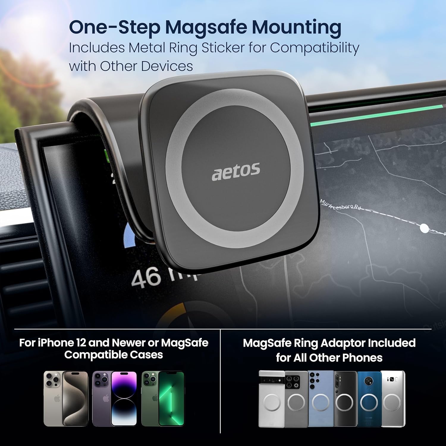 for Iphone Magsafe Car Mount Magnetic Phone Holder with Adhesive Suction Base, Fits Iphone 17/16/15/14 Pro/Plus/Max and Android Phones with Ring Adaptor, Ideal for Dashboard and Windshield