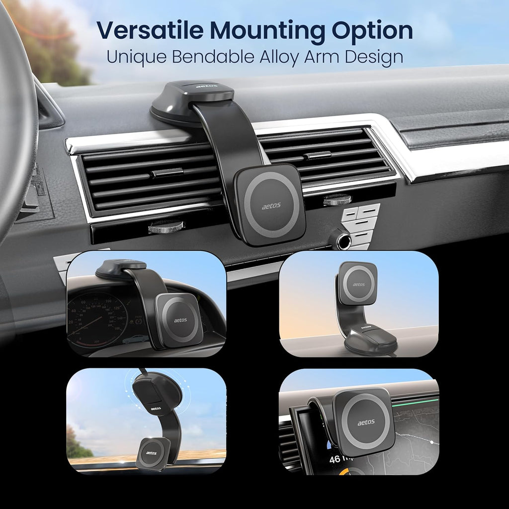 for Iphone Magsafe Car Mount Magnetic Phone Holder with Adhesive Suction Base, Fits Iphone 17/16/15/14 Pro/Plus/Max and Android Phones with Ring Adaptor, Ideal for Dashboard and Windshield