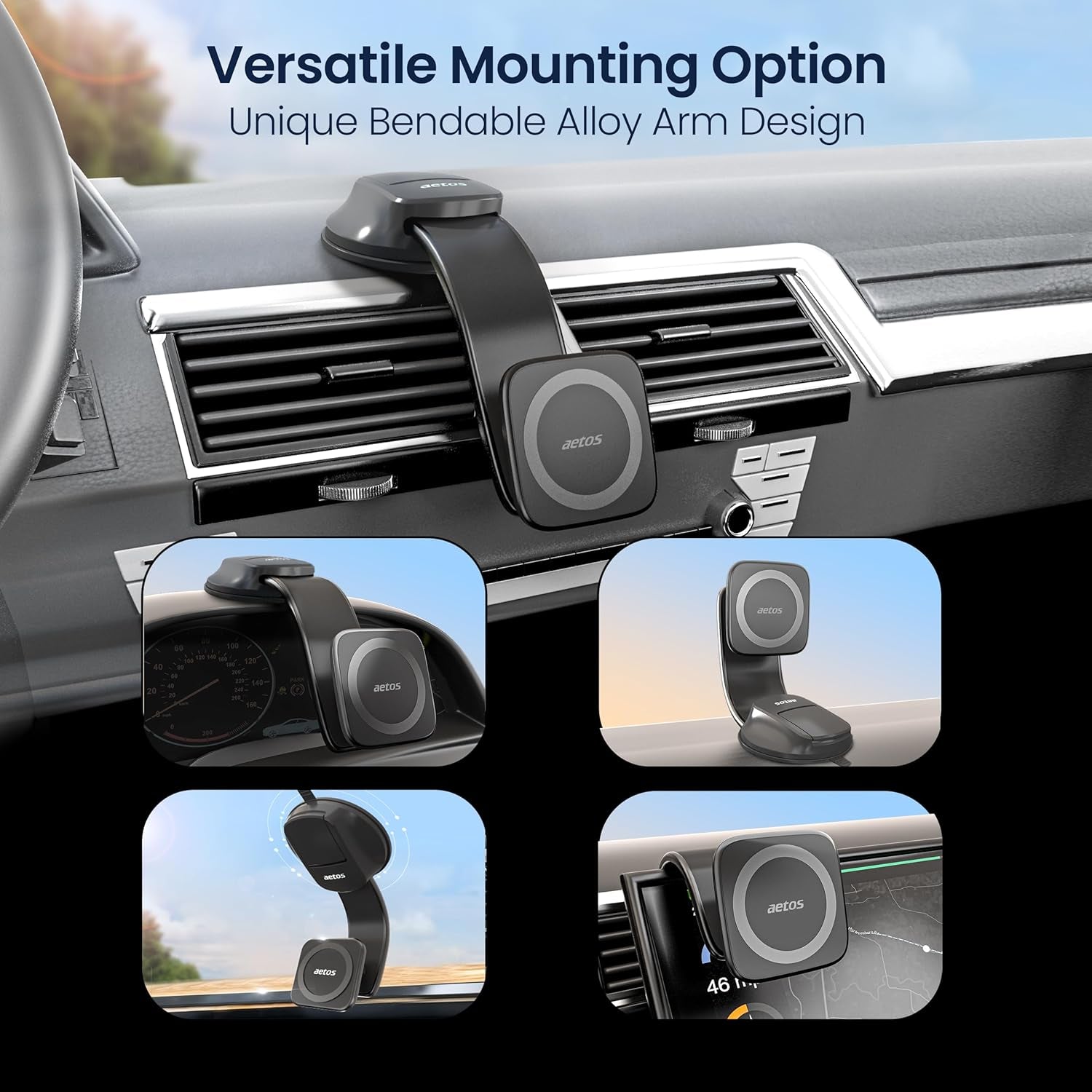 for Iphone Magsafe Car Mount Magnetic Phone Holder with Adhesive Suction Base, Fits Iphone 17/16/15/14 Pro/Plus/Max and Android Phones with Ring Adaptor, Ideal for Dashboard and Windshield