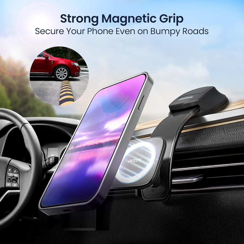 for Iphone Magsafe Car Mount Magnetic Phone Holder with Adhesive Suction Base, Fits Iphone 17/16/15/14 Pro/Plus/Max and Android Phones with Ring Adaptor, Ideal for Dashboard and Windshield